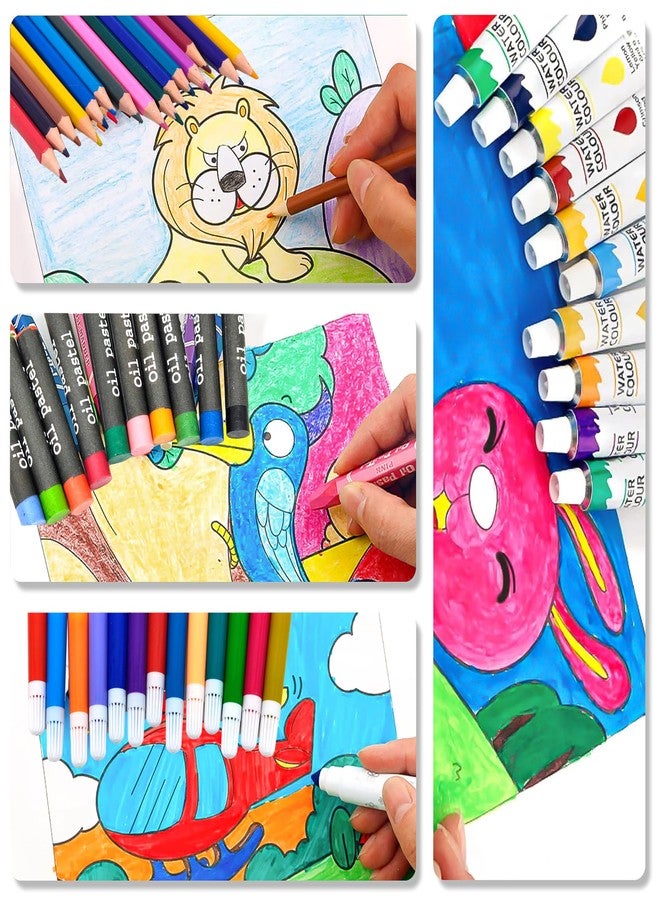 في جراسب مجموعة أدوات الرسم والتلوين الفضائية من VGRASSP، 145 قطعة، لعبة فنية للأطفال - مجموعة أدوات مدرسية محمولة تتضمن ألوان باستيل زيتية، وألوان مائية، وأقلام تلوين، وأقلام رسم، ومستلزمات حرفية - Image 5